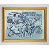 Relief aus Zinn, Helfen in der Not, Feuerwehr 44x34cm