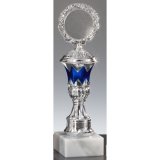 Trophe silber-blau H206mm Marmor 65x30mm wei