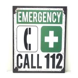 Wandschild Eisen Notdienst Erstehilfe Emergency call 112...