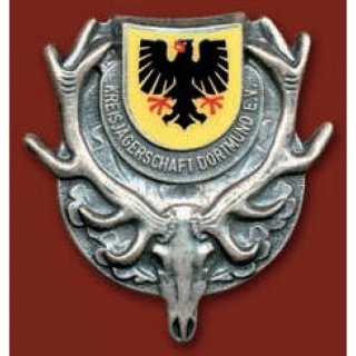 Abzeichen 36x39mm, altsilberfarbig, geprgt und mehrfarbig bedruckt