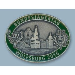 Abzeichen 40x30mm, altsilberfarbig, geprgt und farbig ausgelegt