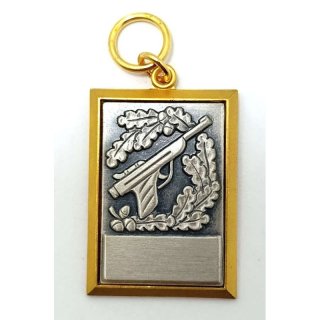 Abzeichen Pistole altsilber, mit se & Ring viereck ca.39x25 mm
