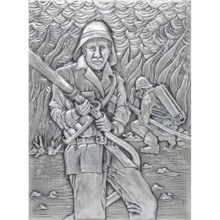 Alu-Relief Feuerwehr Spritzenmann 20X15 cm incl Rahmen Hochformat