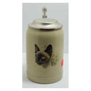 Bierkrug mit Katzenmotiv und Zinndeckel H=17,5cm