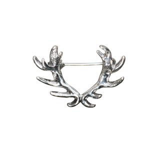 Brosche  - Hirschgeweih 27 x 18 mm, mit dreiteiliger Broschierung auf der Rckseite, versilbert, nickelfrei