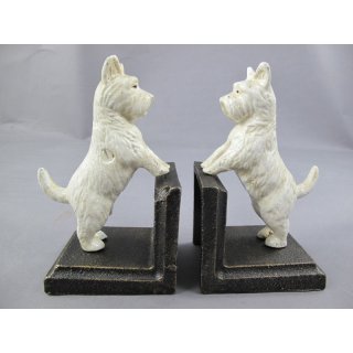 Buchsttzen Scottish Terrier 2er-Set eisenfarbig / weiss  H.15cm