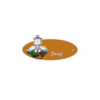 Namensschild Oval- Klassik 170x70mm  Terrakotta Motiv Lechtturm lageroog