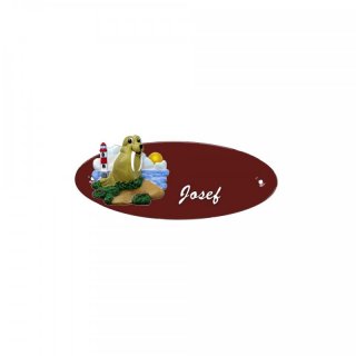 Namensschild Oval- Klassik 170x70mm  braun Motiv Seehund, Robbe, Seelwe