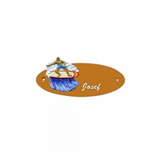 Namensschild Oval- Klassik 170x70mm  Terrakotta Motiv Surfen