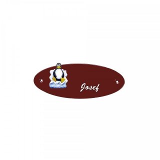 Namensschild Oval- Klassik 170x70mm  braun Motiv Pinguin
