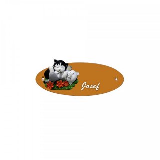 Namensschild Oval- Klassik 170x70mm  Terrakotta Motiv Katzen spielend