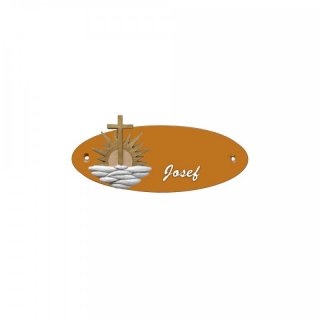 Namensschild Oval- Klassik 170x70mm  Terrakotta Motiv Betende Hnde