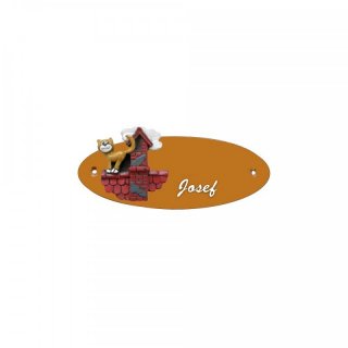 Namensschild Oval- Klassik 170x70mm  Terrakotta Motiv Katze auf Dach