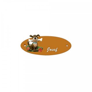 Namensschild Oval- Klassik 170x70mm  Terrakotta Motiv Hund mit Knochen