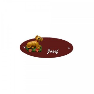Namensschild Oval- Klassik 170x70mm  braun Motiv Hund links