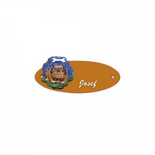Namensschild Oval- Klassik 170x70mm  Terrakotta Motiv bser Hund
