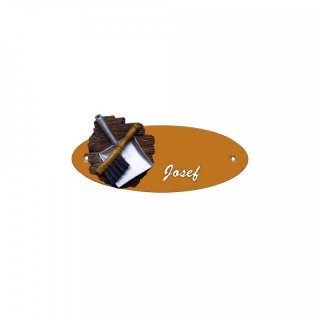 Namensschild Oval- Klassik 170x70mm  Terrakotta Motiv Reinigung Kehrblech + Handfeger