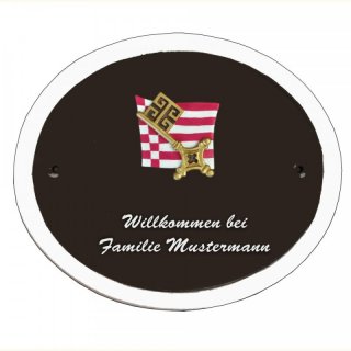 Namensschild Decoramic Oval 280x240mm  braun/weiss, Motiv der Stadt Bremen Fahne