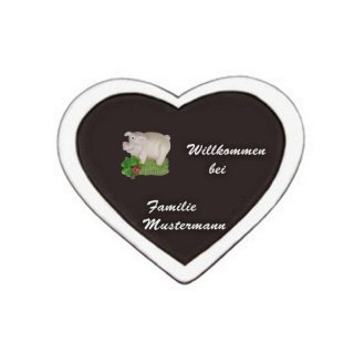Namenschild Decoramic Herz Ø180x150mm  schwarz/weiss , aus Keramik    Motiv Glücksschwein