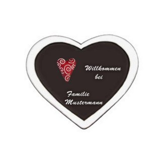 Namenschild Decoramic Herz 180x150mm  schwarz/weiss , aus Keramik    Motiv Herz rot / Wei
