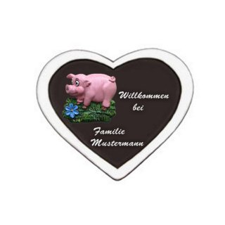 Namenschild Decoramic Herz 180x150mm  schwarz/weiss , aus Keramik    Motiv Schwein