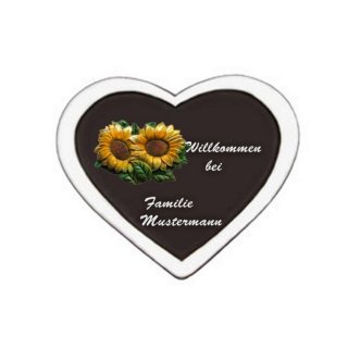Namenschild Decoramic Herz 180x150mm  schwarz/weiss , aus Keramik    Themen-Motiv Sonnenblumen, sonnige Zeiten