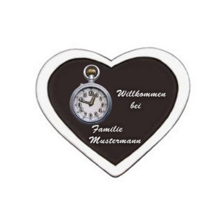 Namenschild Decoramic Herz 180x150mm  schwarz/weiss , aus Keramik    Motiv Uhrmacher Uhr