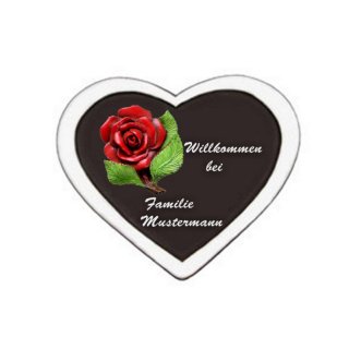 Namenschild Decoramic Herz 180x150mm  schwarz/weiss , aus Keramik    Motiv Rose