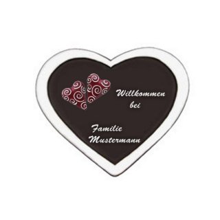 Namenschild Decoramic Herz 180x150mm  schwarz/weiss , aus Keramik    Motiv zwei Herzen rot
