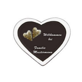 Namenschild Decoramic Herz 180x150mm  schwarz/weiss , aus Keramik    Motiv zwei Herzen gold