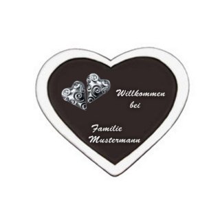 Namenschild Decoramic Herz 240x210mm schwarz/weiss , aus Keramik    Motiv zwei Herzen silber
