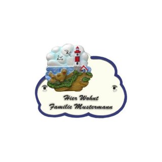 Decoramic Namensschild/Klingelschild/Trschild Wolkentraum Wei, Motiv Strand Seehund Leuchtturm