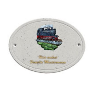 Decoramic Oval Granitgrau, Motiv Lokomotive