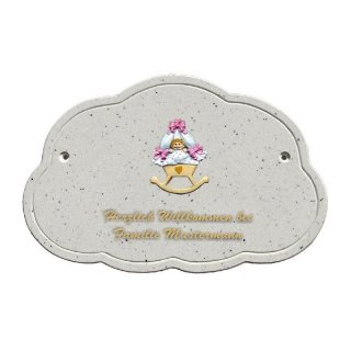 Decoramic Wolkentraum Granitgrau, Motiv Baby Wiege rosa
