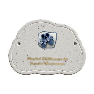 Decoramic Wolkentraum Granitgrau, Motiv Babyschuhe blau