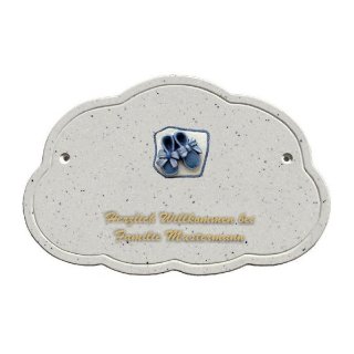 Decoramic Wolkentraum Granitgrau, Motiv Babyschuhe blau
