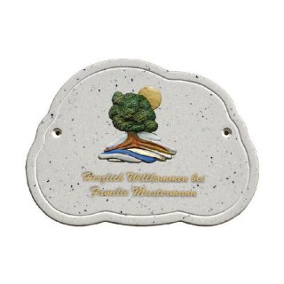 Decoramic Wolkentraum Granitgrau, Motiv Baum Sonne