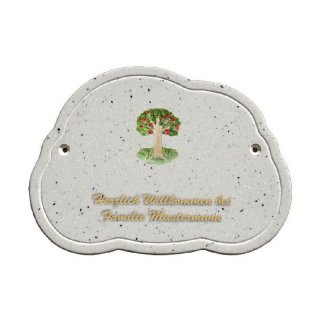 Decoramic Wolkentraum Granitgrau, Motiv Baum mit Apfel
