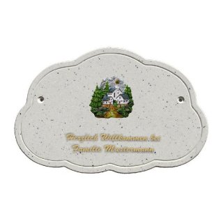 Decoramic Wolkentraum Granitgrau, Motiv Bergdorf