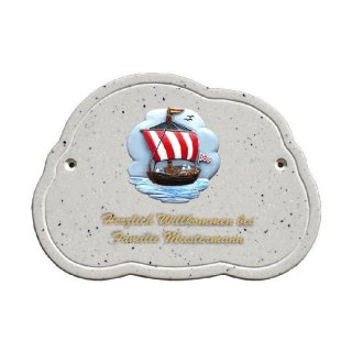 Decoramic Wolkentraum Granitgrau, Motiv Bremen Kogge