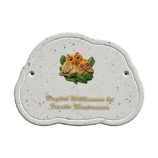 Decoramic Wolkentraum Granitgrau, Motiv Eulen Vater Mutter Familie