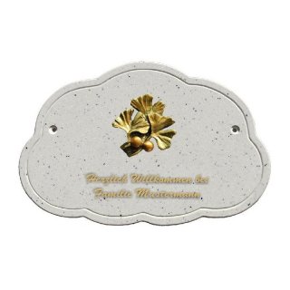 Decoramic Wolkentraum Granitgrau, Motiv Ginkgo gold