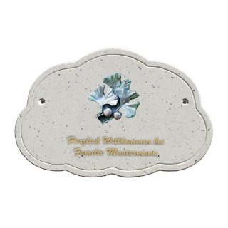 Decoramic Wolkentraum Granitgrau, Motiv Ginkgo silber