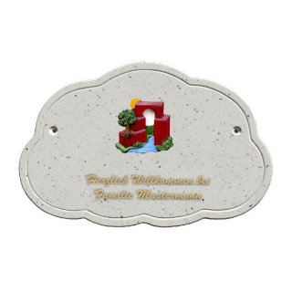 Decoramic Wolkentraum Granitgrau, Motiv Grundsteinlegung