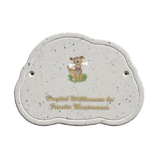 Decoramic Wolkentraum Granitgrau, Motiv Hund Knochen sitzend