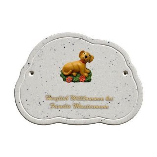 Decoramic Wolkentraum Granitgrau, Motiv Hund liegend links