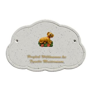 Decoramic Wolkentraum Granitgrau, Motiv Hund liegend links