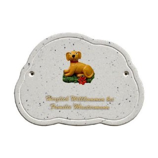 Decoramic Wolkentraum Granitgrau, Motiv Hund liegend rechts