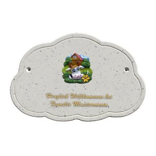 Decoramic Wolkentraum Granitgrau, Motiv Kuh Bauernhof