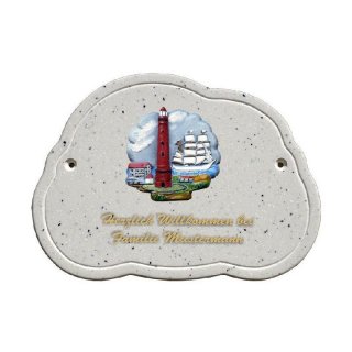 Decoramic Wolkentraum Granitgrau, Motiv Leuchtturm Borkum